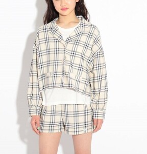 新品 PINK-latte【セットアップとして着用可/ニコラ掲載商品】チェック柄ジャケット+ロンTセット 15(150cm) 定価4389円