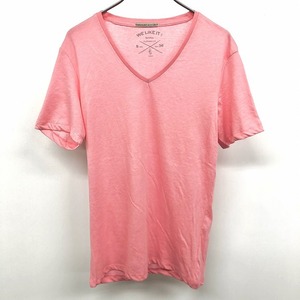 Bershka ベルシュカ S レディース 女性 Tシャツ カットソー ストレッチ 無地 Vネック 半袖 ボックスカット 綿×ポリ ヘザーピンク