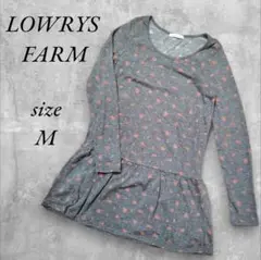 LOWRYS FARM 小花柄裾ティアードカットソー グレー M レーヨン混