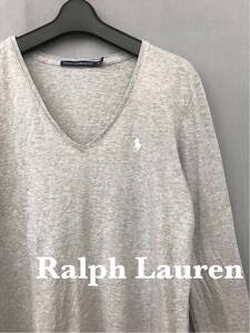 ラルフローレン Ralph Lauren sport 長袖 Ｖネック シャツ グレー レディース M165サイズ ファッション ！▲