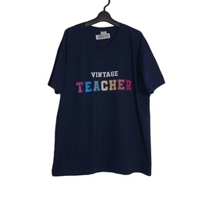 新品 紺色 Vネック プリント Tシャツ トップス ティーシャツ ネイビー 半袖 メンズ XLサイズ FRUIT OF THE LOOM