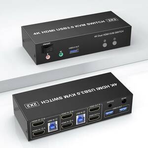 USB 3.0 HDMI デュアル モニター KVMスイッチ 2 ポート 4K@60Hz ディスプレイ切替器 HH8