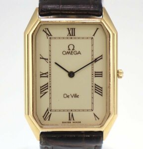 ◆ 1円 ～ 稼働品 OMEGA / オメガ Ref.191 0210 Cal.1377 De Ville デヴィル クォーツ ゴールド スクエア ローマン 147930