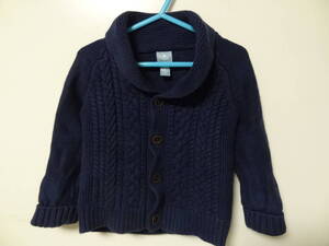 全国送料無料 ベビーギャップ baby Gap 子供服キッズベビー 紺色へちま襟 綿100%素材 縄編みニットカーディガン 80(12-18m)