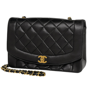 シャネル CHANEL ダイアナ マトラッセ シングルフラップ チェーン ショルダーバッグ ココマーク レザー ブラック A01165 レディース 中古