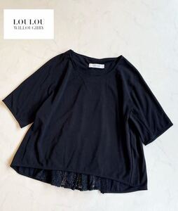 美品♪LOULOU WILLOUGHBY ルルウィルビー バックレース 半袖ブラウス カットソー バックスリット バックプリーツ 背面レース アルアバイル