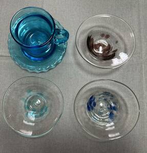 琉球ガラス　小鉢3個、耐熱カップ＆ソーサー　おまけ1枚
