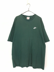 古着 90s USA製 NIKE スウォッシュ ワンポイント 刺しゅう Tシャツ 青緑 XXL 古着