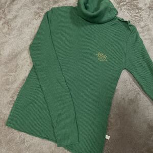 ロキシー　roxy リブタートル ニット　タートルネックセーター グリーン系　M ウール混