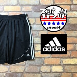 SP1-166★BIGサイズ★状態良好★黒×白【adidas アディダス】3ストライプ ジャージ ショートパンツ【メンズ XL】ジム ランニング サッカー