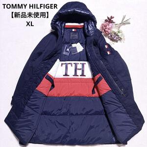 新品未使用タグ付き【至高の逸品】TOMMY HILFIGER トミーヒルフィガー ダウンコート XL 大きいサイズ ダブルジップ TH 3本ライン メンズ