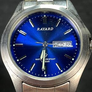 RAYARD レヤード RY159t 腕時計 アナログ クオーツ 3針 カレンダー ブルー文字盤 メタルバンド シルバー 新品電池交換済み 動作確認済み
