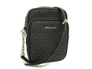 1円 ■新品同様■ MICHAEL KORS マイケルコース レザー 総柄 ショルダーバッグ ポシェット 斜め掛けかばん レディース ブラック系 FJ3224