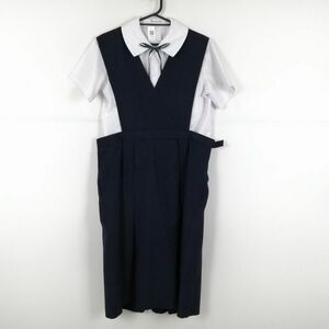 1円 ジャンパースカート 紐タイ ウエスト90 冬物 女子 学生服 中学 高校 紺 制服 中古 ランクC EY1352