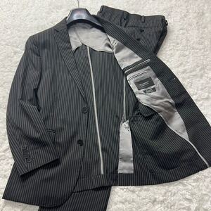 【極美品】BURBERRY BLACK LABEL バーバリーブラックレーベル スーツセットアップ 上下 Super100s シャドーロゴ ストライプ柄 S