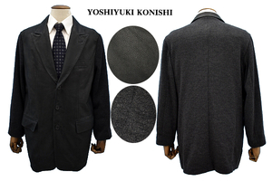 L-2164★超美品★YOSHIYUKI KONISHI ヨシユキ・コニシ FICCE UOMO ドン小西★秋冬 黒 本革レザー ニット テーラードジャケット ブレザー Ｆ