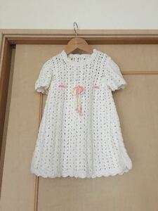 手編み 新品 ニットワンピース 白 100㎝前後 フォーマルワンピアトピー敏感肌　結婚式　披露宴　パーティ入園式入学式スーツ