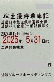 ★近鉄 ★男性名義 ★近畿日本鉄道 株主優待乗車証 電車・バス全線 定期型 