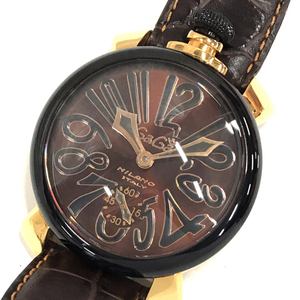 ガガミラノ マヌアーレ 48mm 手巻き 腕時計 5014 02S メンズ 稼働品 ブラウン文字盤 付属品あり レザーベルト