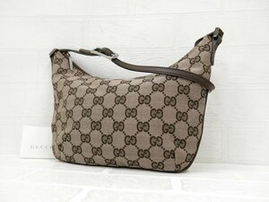 ◆超美品◆GUCCI グッチ◆GGキャンバス カーフ レザー 本革◆ワン ショルダー バッグ◆薄ピンク 茶色 シルバー金具◆イタリア製◆A7430