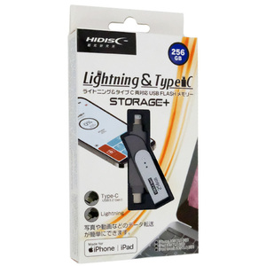 HI-DISC lightning＆Type-C 両対応 USBフラッシュメモリ HDLCUF139SW256G 256GB ブラック [管理:1000028990]