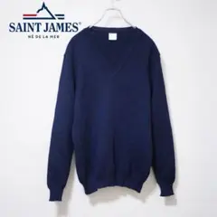 70s Saint Jamesフランス製VネックニットMネイビー