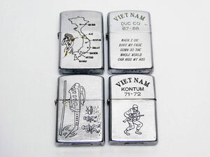 古いZippo【4個セット】VIETNAM ベトナム■67-68 DUC CO■66-67 CAM RANH■71-72 KONTUM■73-74 DA NANG■オイルライター ジッポー