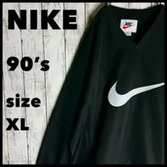 【NIKE】90s ナイキ USA製 ナイロンプルオーバージャケット XL 黒