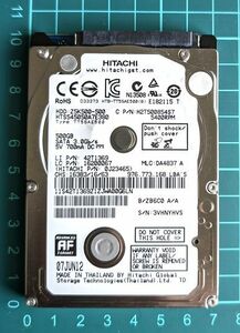 【送料無料】 HITACHI (日立) 2.5インチ SATA接続ハードディスク 5400rpm 500GB HTS545050A7E380 【動作品】