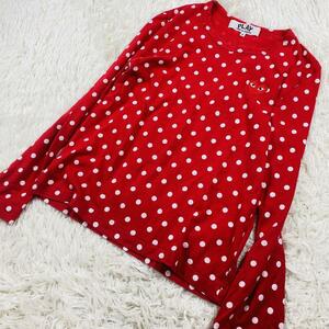 【PLAY COMME des GARCONS/プレイコムデギャルソン】 長袖Tシャツ ドット レッド ロングスリーブ 水玉 赤 ロンT レディース Sサイズ ハート