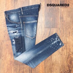 DSQUARED2/46サイズ/美脚デニムパンツ S71LB1136 SKATER JEAN ダメージ リペア ラインストーン イタリア製 新品/青/ブルー/jd297/