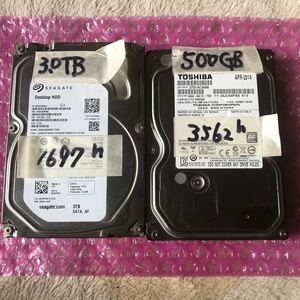 3.5インチSATA HDD SeaGate 3TB と　東芝　500GB ハードディスク2個　中古品