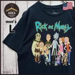 【リッキーアンドモーティ】Rick and morty古着TシャツLネイビー青