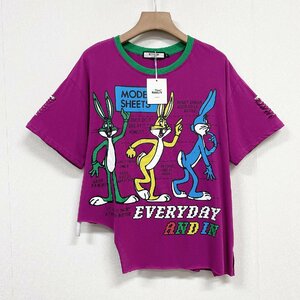 個性ヨーロッパ製※定価2万◆ブルガリア発※RISELIN 半袖Tシャツ 可愛い ゆったり ダメージ加工 ウサギ トップス アシンメトリー 街着 M/46