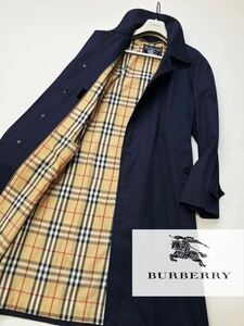 h9 【撥水コーティング!!】定価14万●美品BURBERRY ●ノバチェック総柄　コットンステンカラーコート バーバリーコート メンズ L