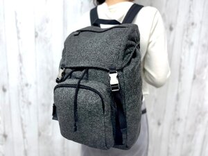 極美品 PRADA プラダ バックパック リュックサック バッグ V201 ウール×レザー グレー A4収納可 メンズ 79121Y