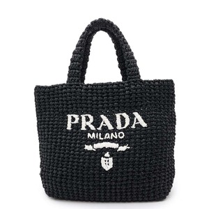 プラダ トートバッグ クロシェ スモール ロゴ ラフィア 1BG422 PRADA ハンドバッグ 黒 【安心保証】