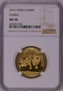 NGC MS70 最高鑑定 2010年中国パンダ1/2オンス金貨 硬貨