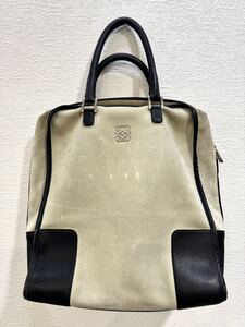 ◇ロエベ LOEWE ハンドバッグ アマソナ32 スエード×レザー ライトグレー ボストンバッグ