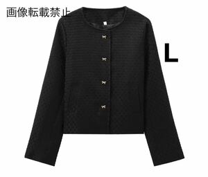 vintage ヴィンテージ レトロ リボン ノーカラージャケット アウター Lサイズ レディース★ZARA 好きな方に★2024 秋新作 新品未使用★