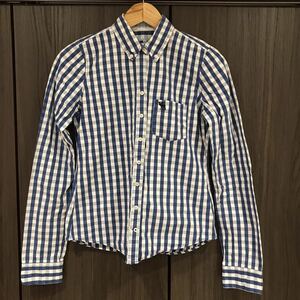 Abercrombie&Fitch アバクロ 長袖シャツ ボタンダウンシャツ チェックシャツ 青白Sサイズ トナカイコットン アメカジ