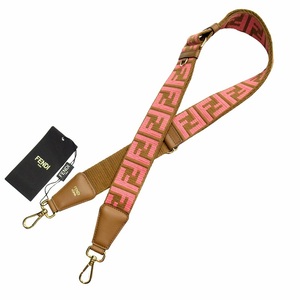 未使用品 フェンディ FENDI ズッカ柄 ショルダー ストラップ FF キャンバス レザー STRAP YOU ストラップユー 8AV386 茶ピンク■７