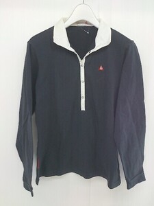 ◇ le coq sportif ルコックスポルティフ ゴルフウェア 鹿の子 長袖 ポロシャツ サイズ M ブラック ホワイト レディース