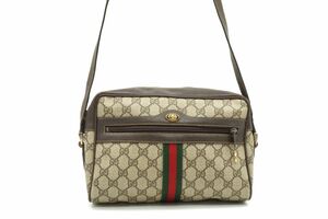 オールド グッチ ヴィンテージ ショルダーバッグ ロゴ シェリーライン Unisex PVCレザー 茶 ブラウン GUCCI 8387h