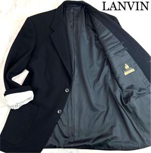 【ほぼ未使用】幻の最高級カシミヤ★XL★LANVIN ランバン【繊維の宝石】艶立体凹凸編みツイード 肉厚ニットテーラードジャケット黒ブラック