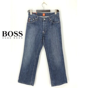 A9914/極美品 春夏 HUGO BOSS ヒューゴボス オレンジタグ コットン ストライプ ストレート ワイド デニムパンツ W32 L32 M程 青 メンズ