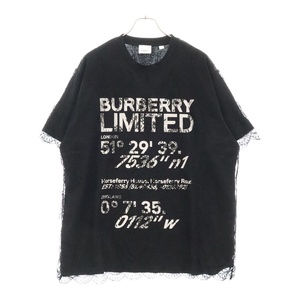 BURBERRY バーバリー レースレイヤード クルーネック 半袖Tシャツ カットソー ブラック 8042696