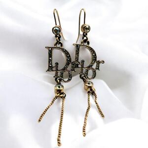 【美品】　Dior ディオール ピアス　ストーン付　両耳 Diorロゴ　ゴールド