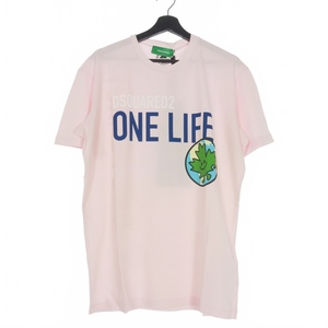 ディースクエアード DSQUARED2 22SS ONE LIFE ONE PLANET クルーネック Tシャツ カットソー 半袖 L ピンク S78GD0056 国内正規 メンズ