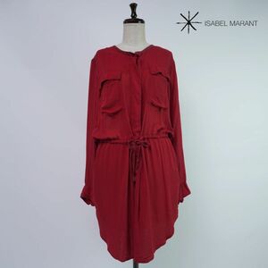 美品 Isabel Marant toile イザベル マラン エトワール ノーカラー長袖シャツワンピース レディース 赤 レッド サイズ34*RC269